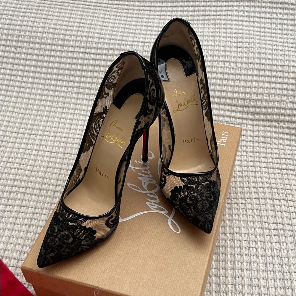 Christian Louboutin Black Lace Stiletto Heels - Picture 2 of 8